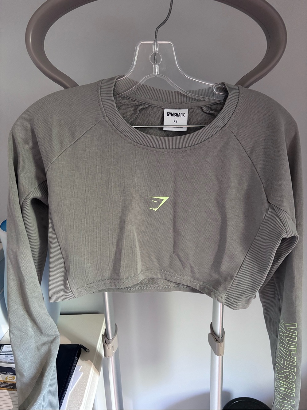 Gymshark grey / taupe long sleeve cropped training top XS